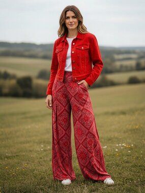 Bandana Print Red Wide Leg Palazzo Pants NWT Size 10